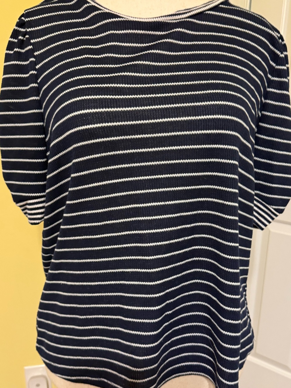 nine britton Navy and White Striped Short Sleeve Top